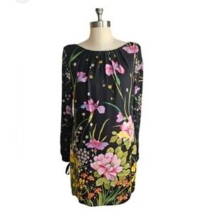 Milly of New York Floral Print Long Sleeve‎ Silk Dress Size 8 Black Colorful